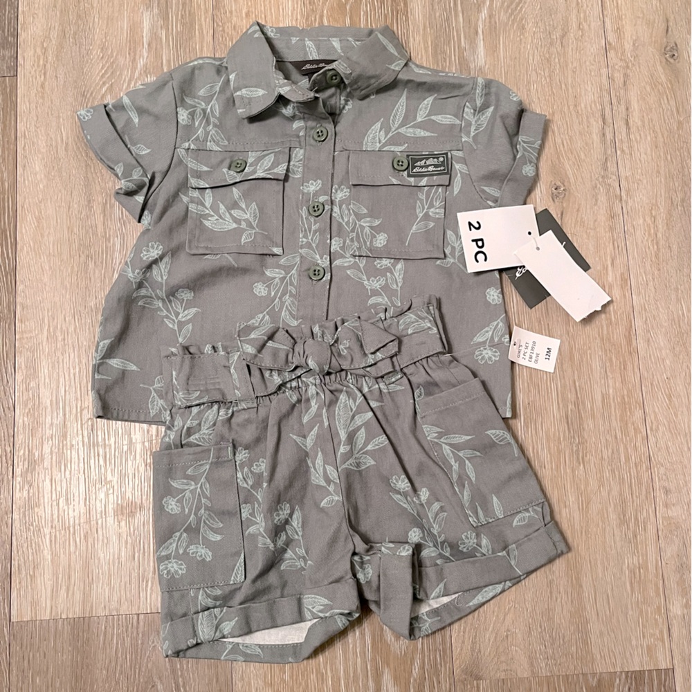 Baby Girl Paperbag Shorts/Camp shirt Outfit NWT